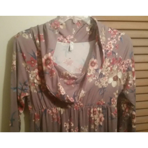 Mother Bee Taupe Flowered Cowl Neck Maternity Maxi - Picture 2 of 7